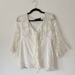 Vintage Spencer Alexis Silk Floral White Lace Blouse Top Boho Romantic Coquette
